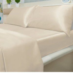 4-Piece Silky Soft Satin Sheet Set - Ivory - King Size